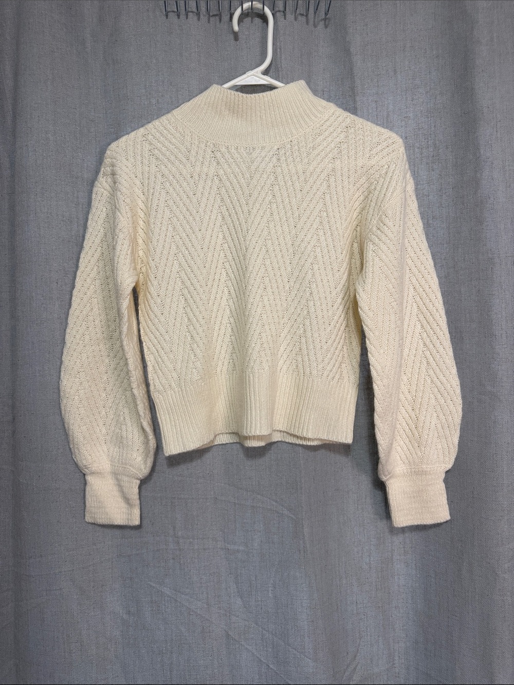 Pink Rose Cream Chevron Knit Mock Neck Cropped Sweater